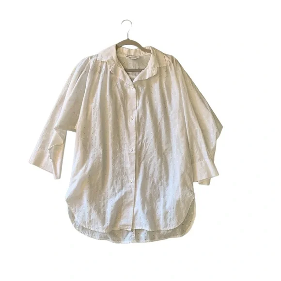 Vintage white eyelet beach coverup / blouse / minidress size Medium - Picture 1 of 14